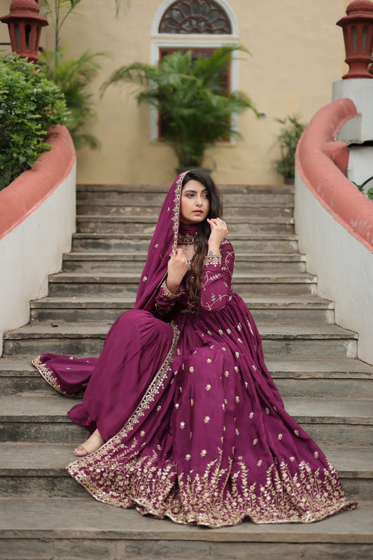 wine long kurti sharara suit set 