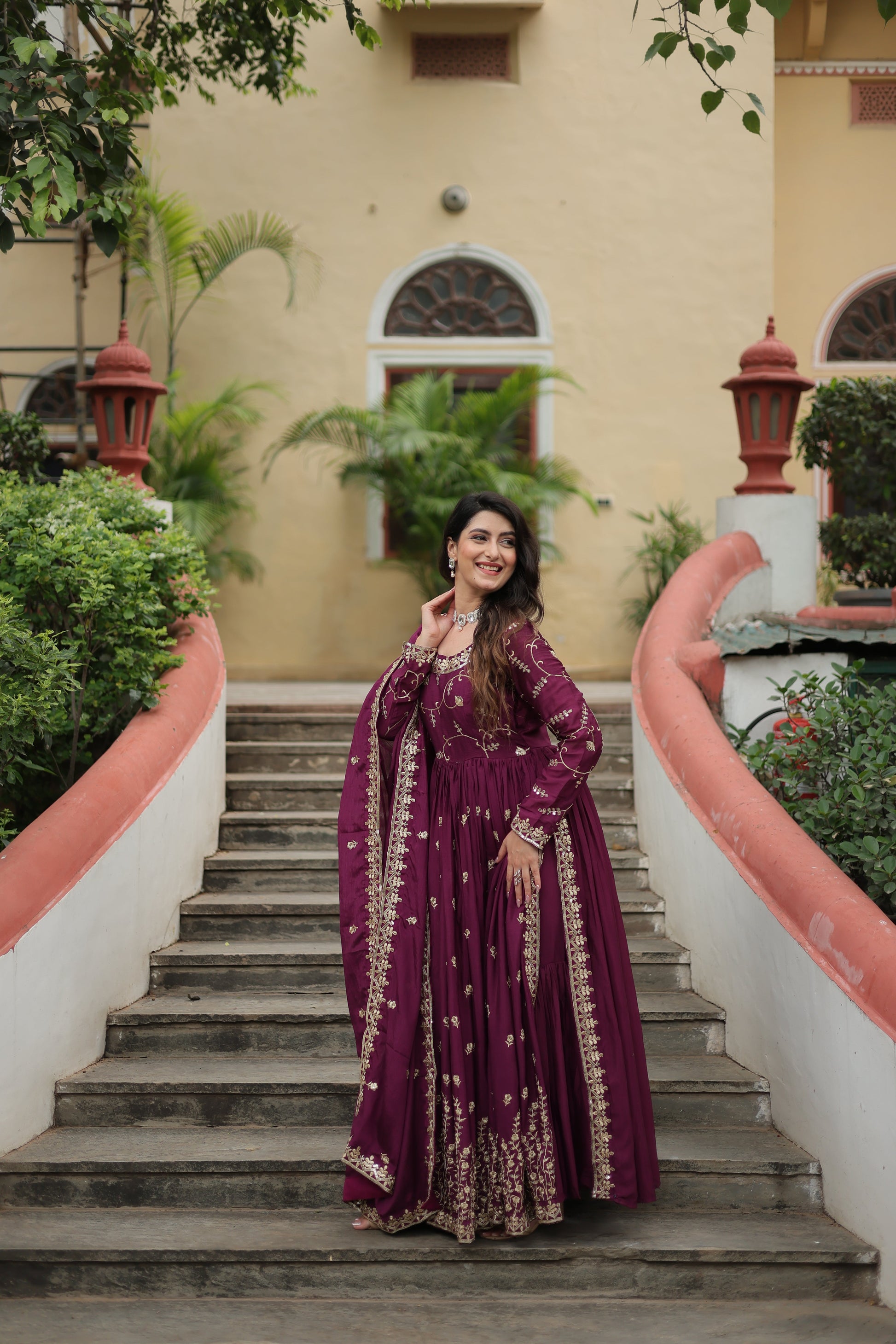 wine long kurti sharara suit set 