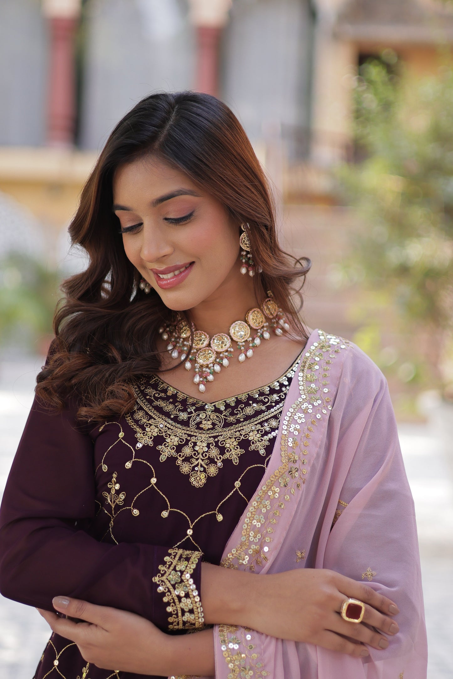 wine sharara suit 