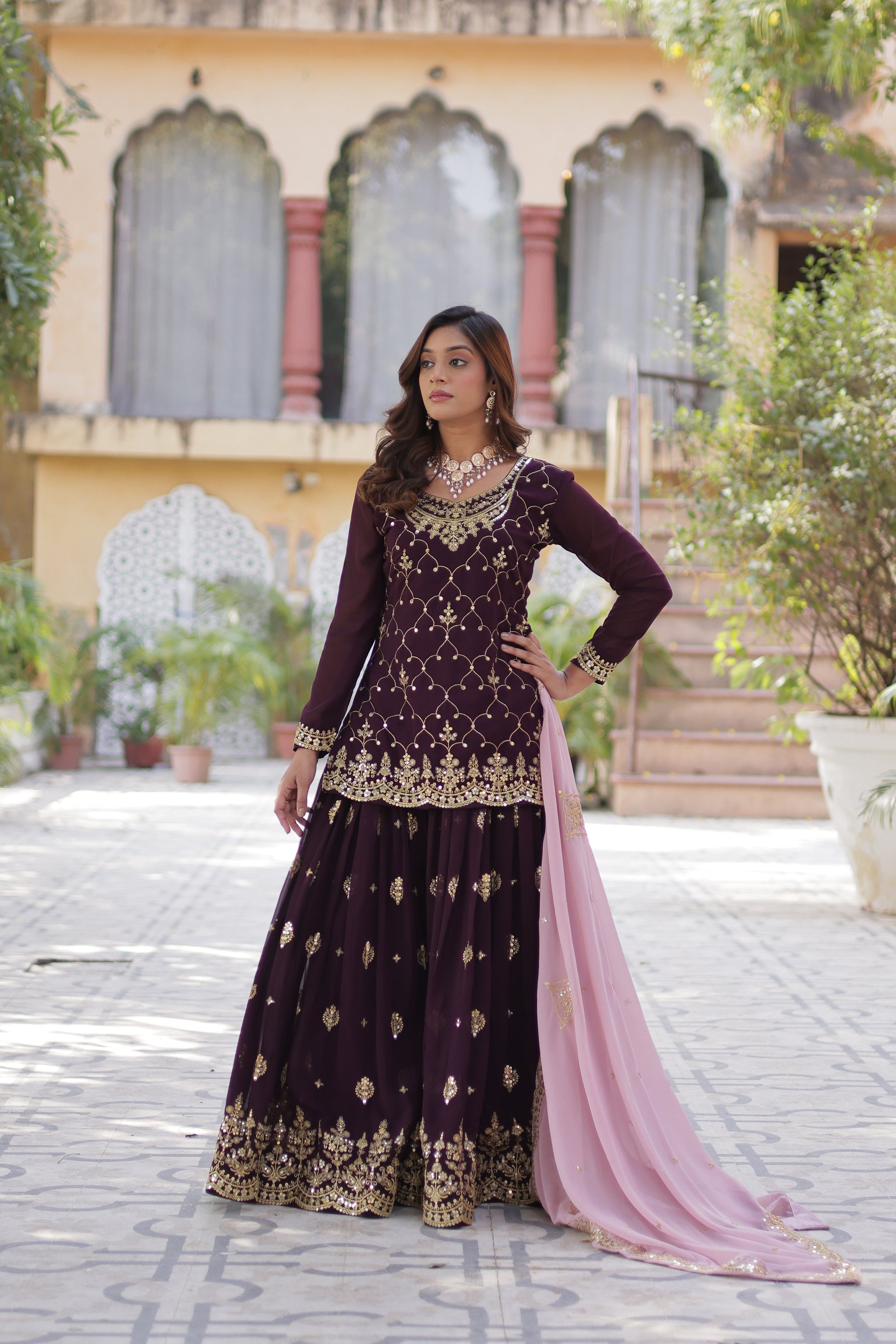 wine sharara suit 