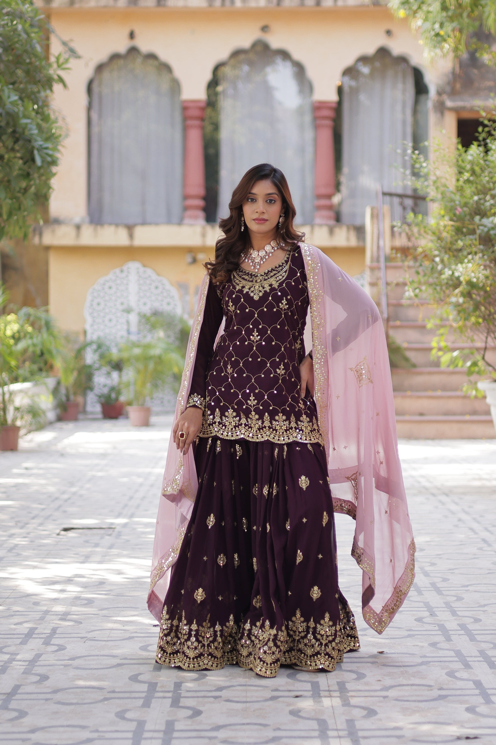 wine sharara suit 