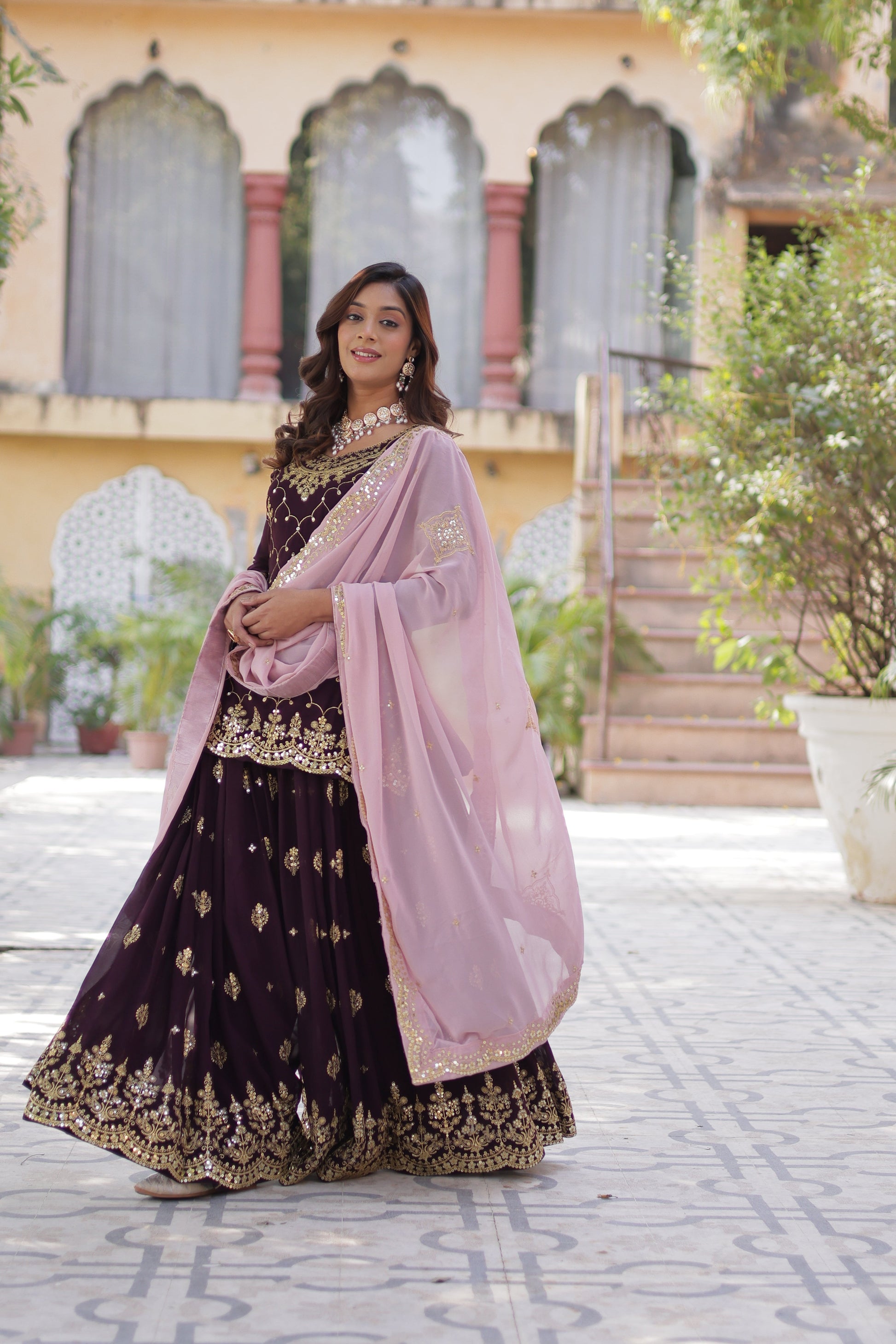 wine sharara suit 