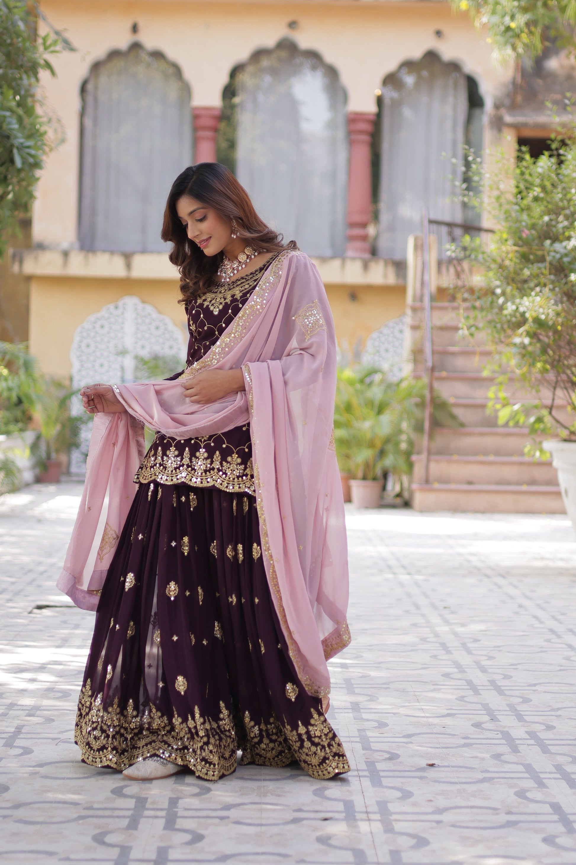 wine sharara suit 