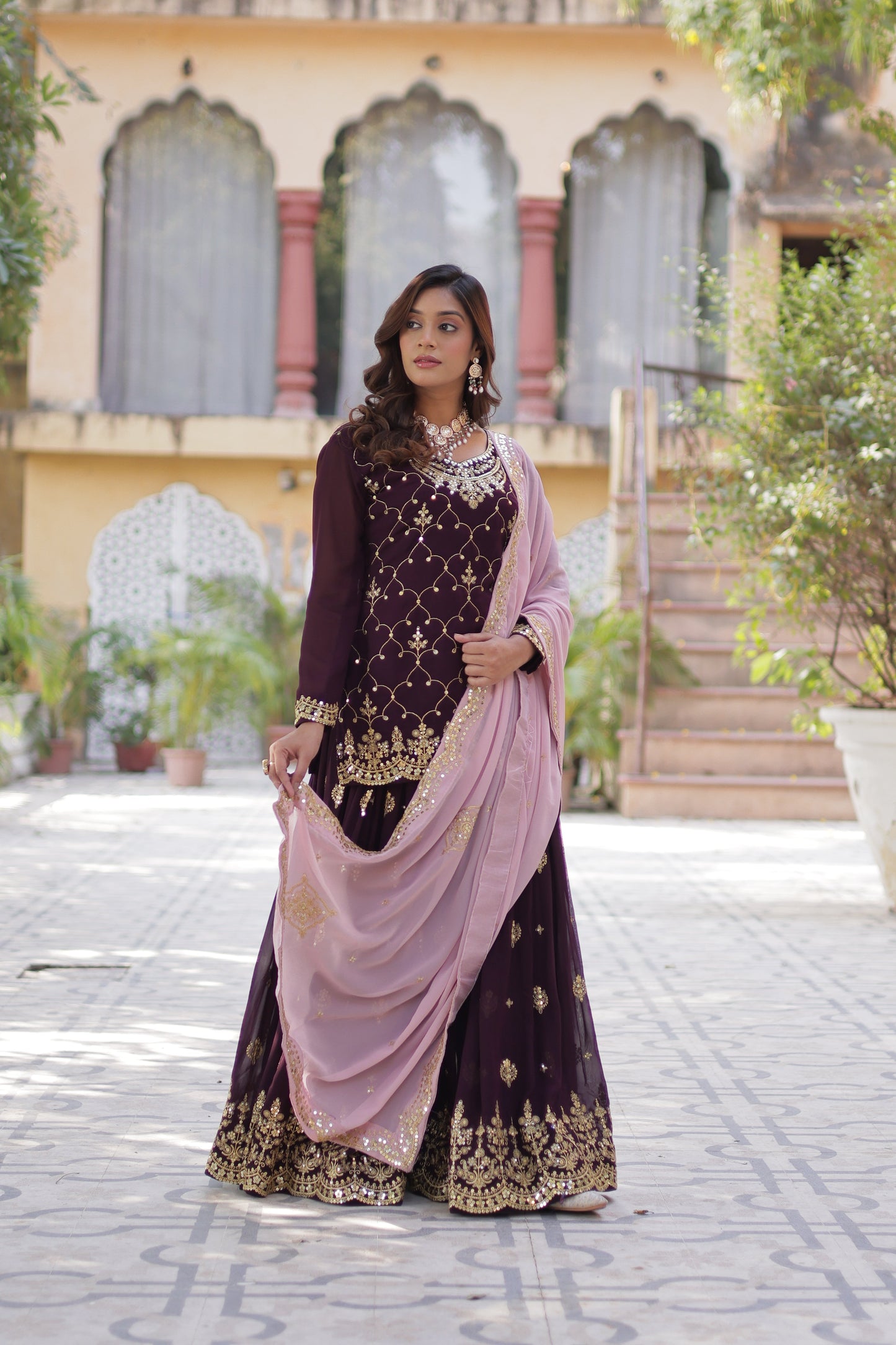 wine sharara suit 