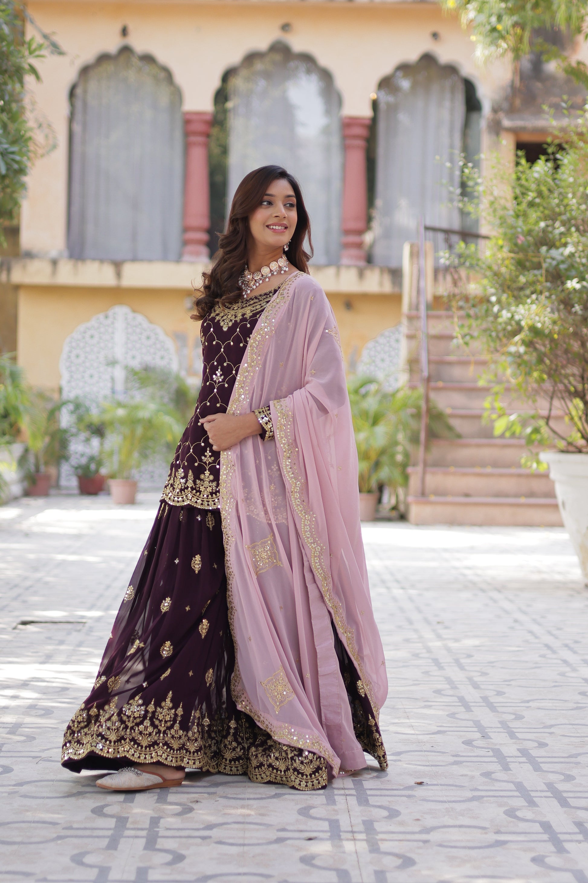wine sharara suit 