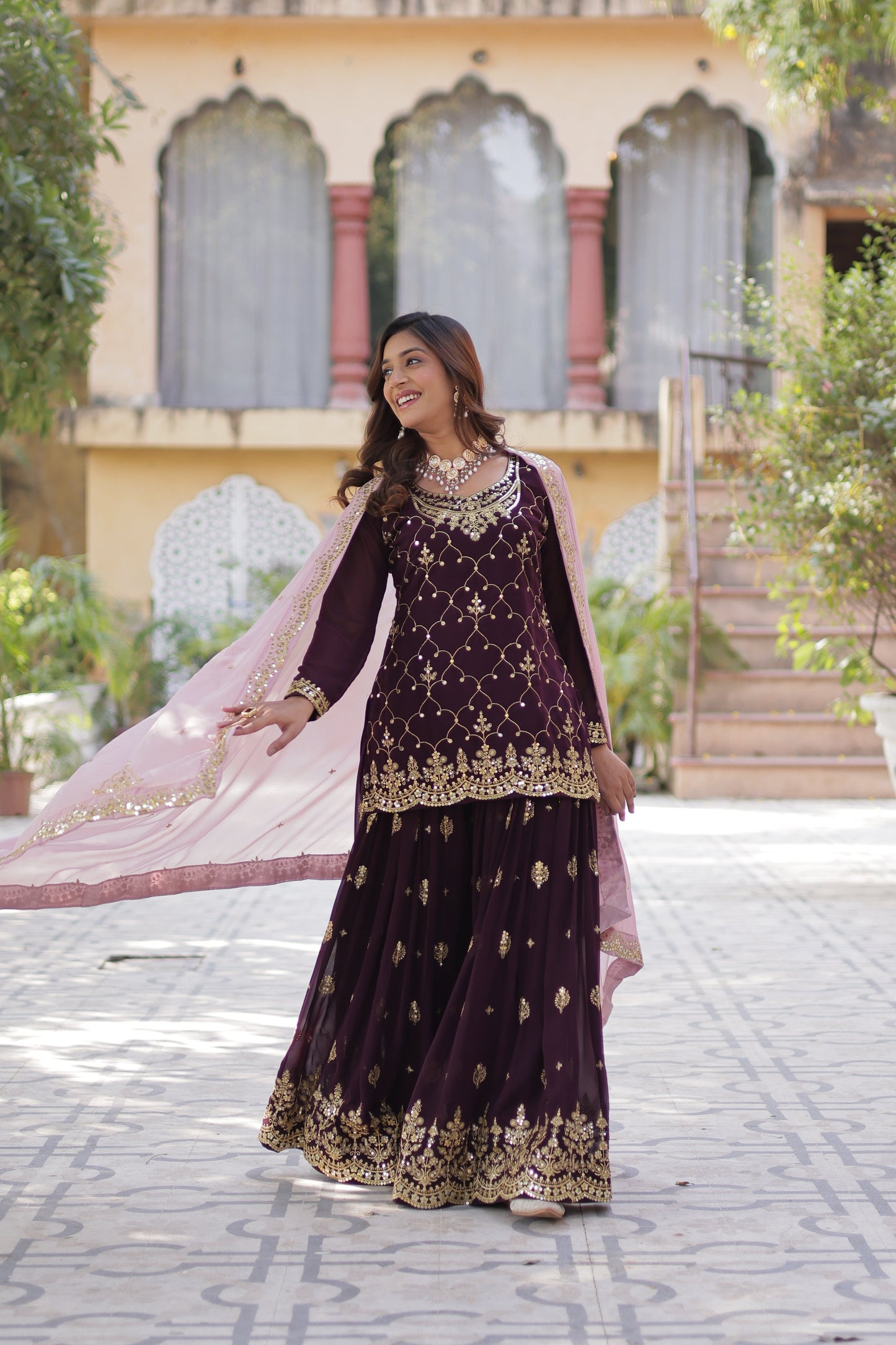 wine sharara suit 