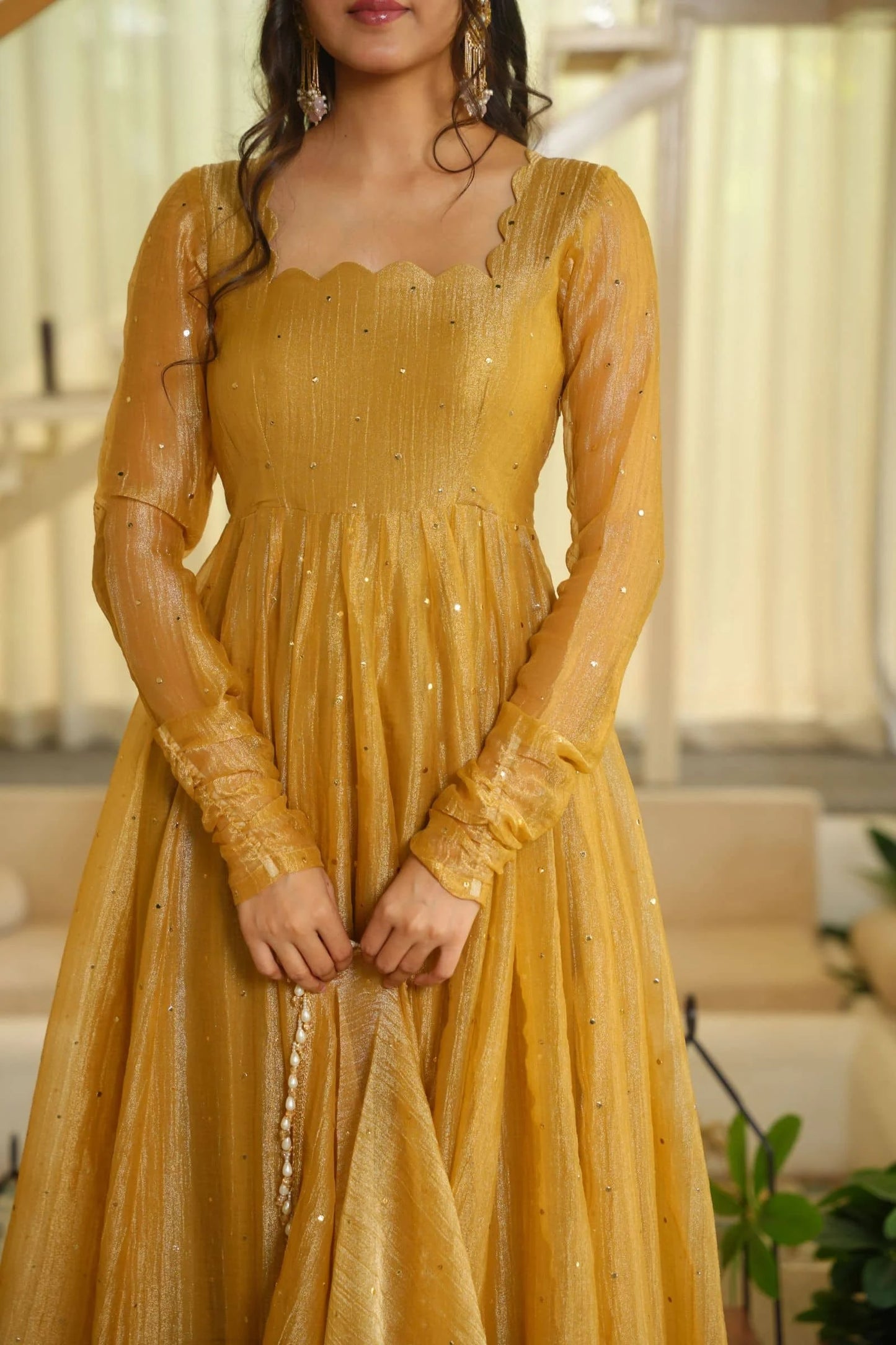 Yellow Embellished Anarkali Suit with Dupatta for Women