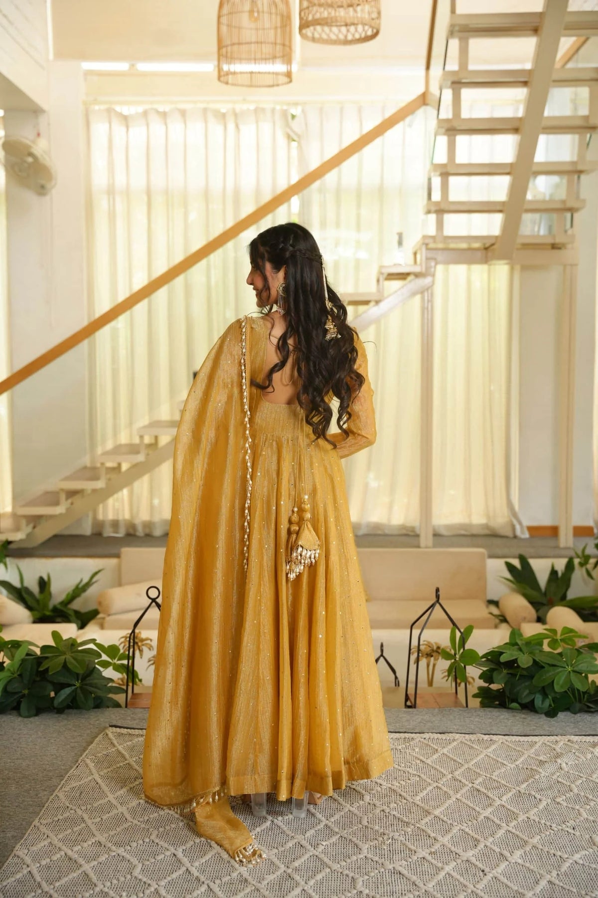 Yellow Embellished Anarkali Suit with Dupatta for Women