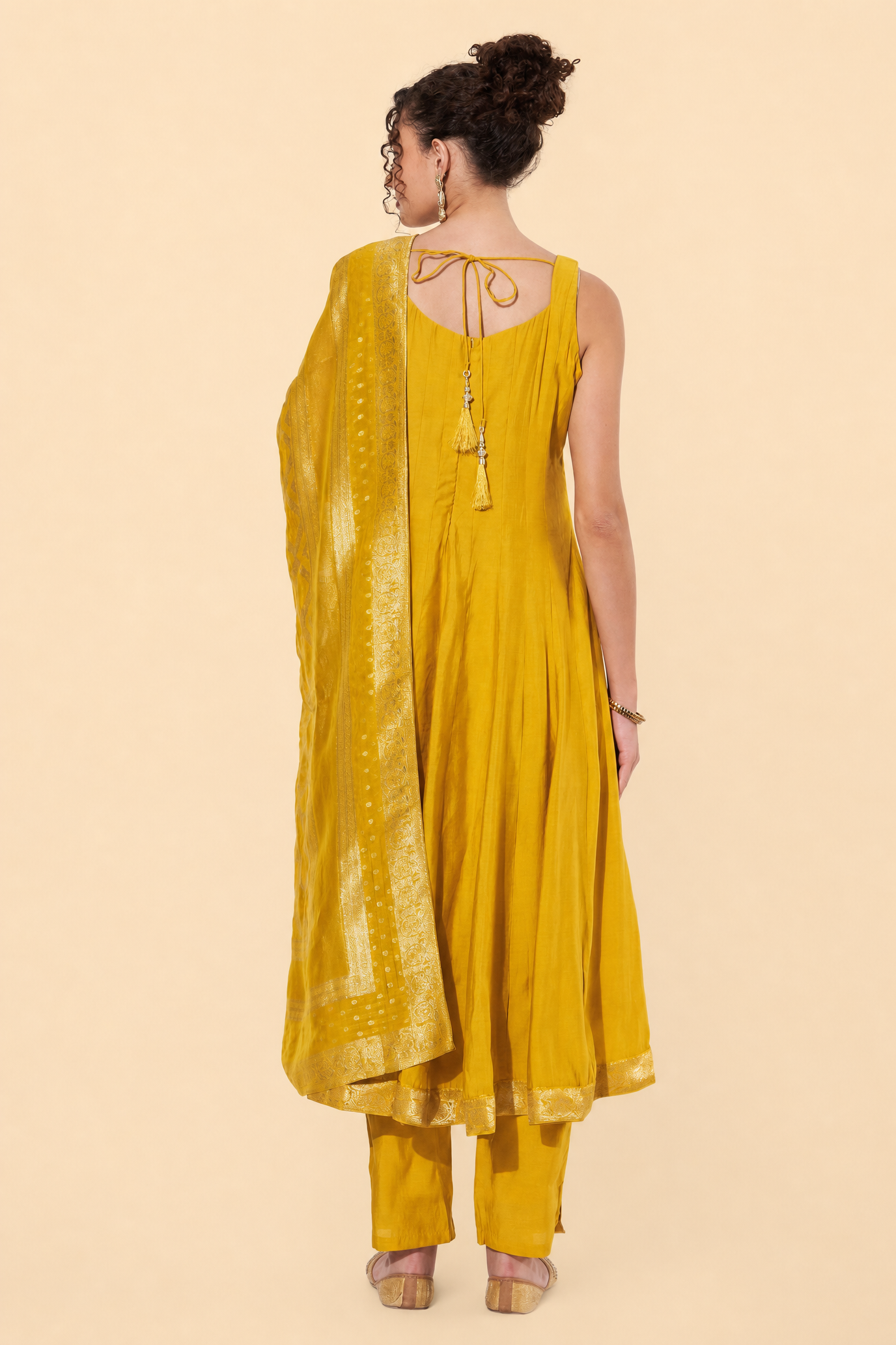 Yellow Embroidered Anarkali Suit with Zari Dupatta for Haldi