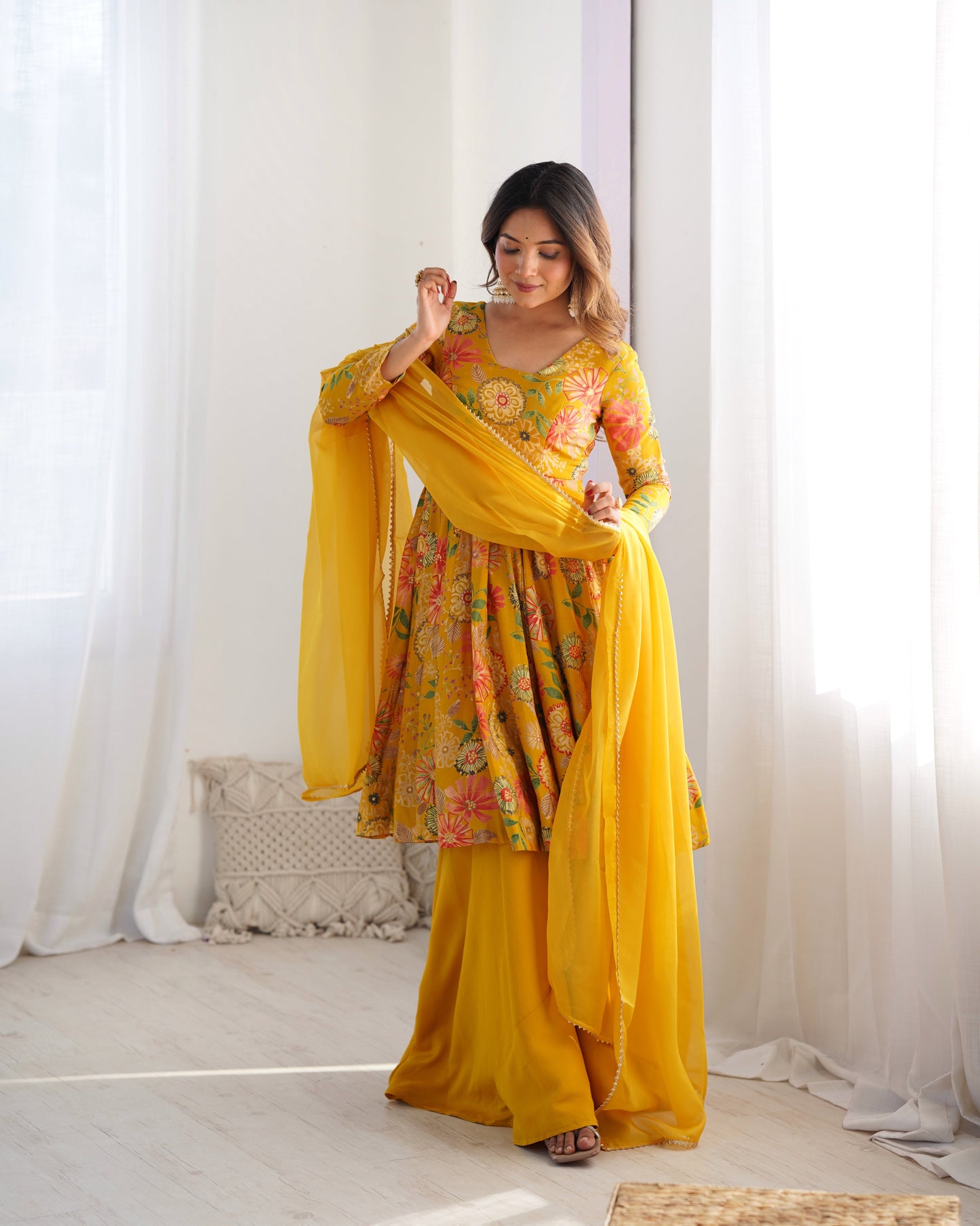 yellow anarkali kurta with palazzo 