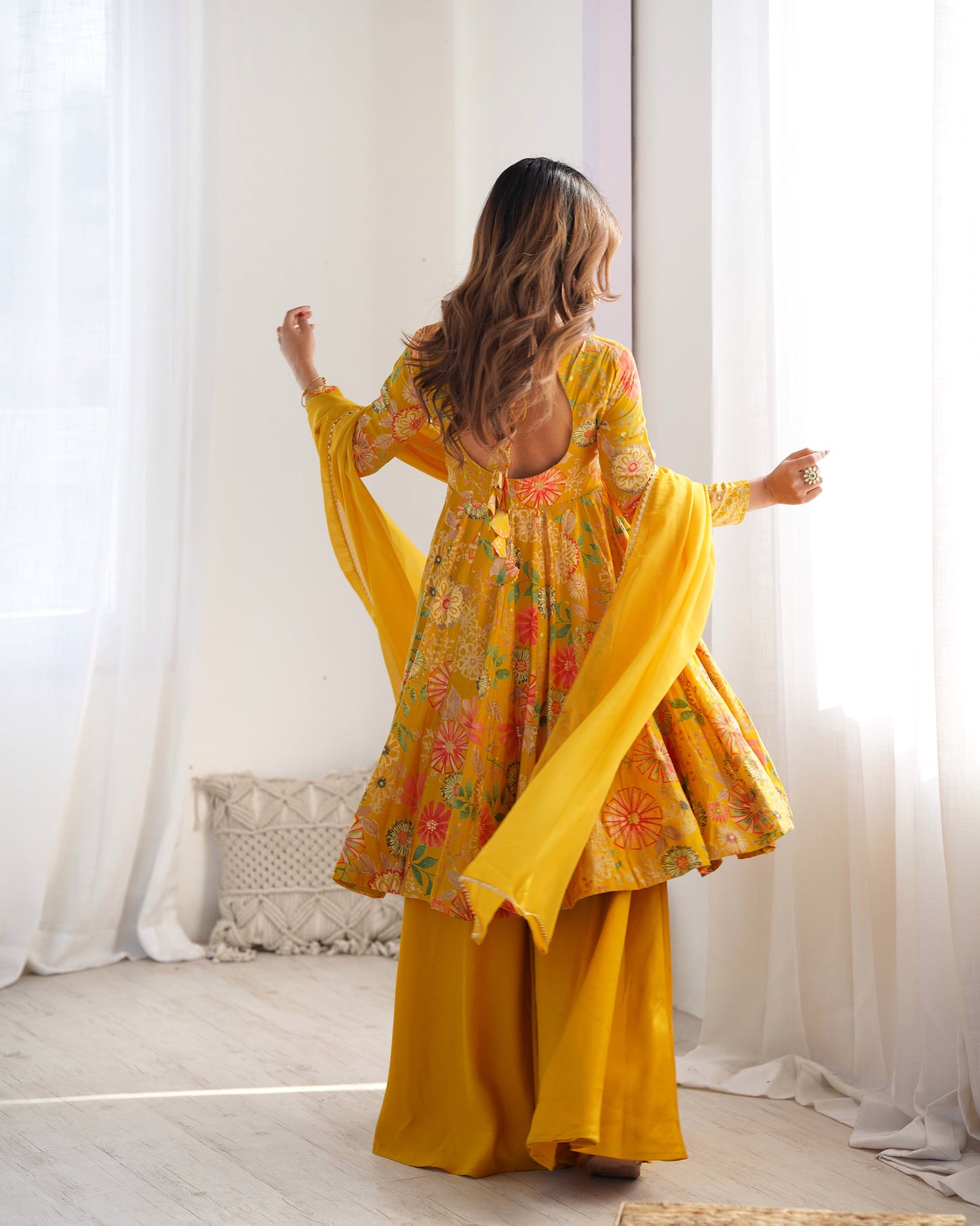 yellow anarkali kurta with palazzo 