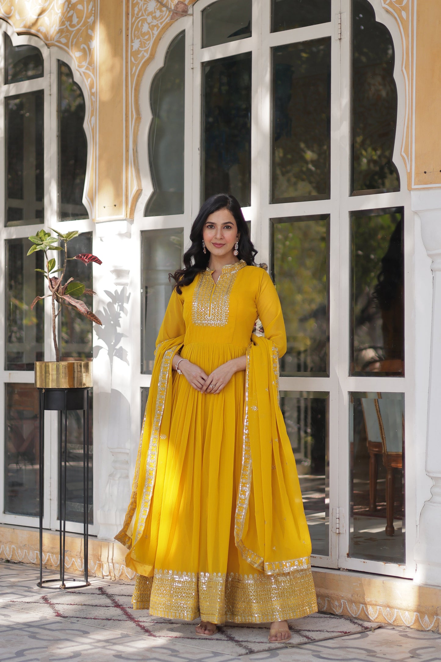 yellow gown with dupatta 