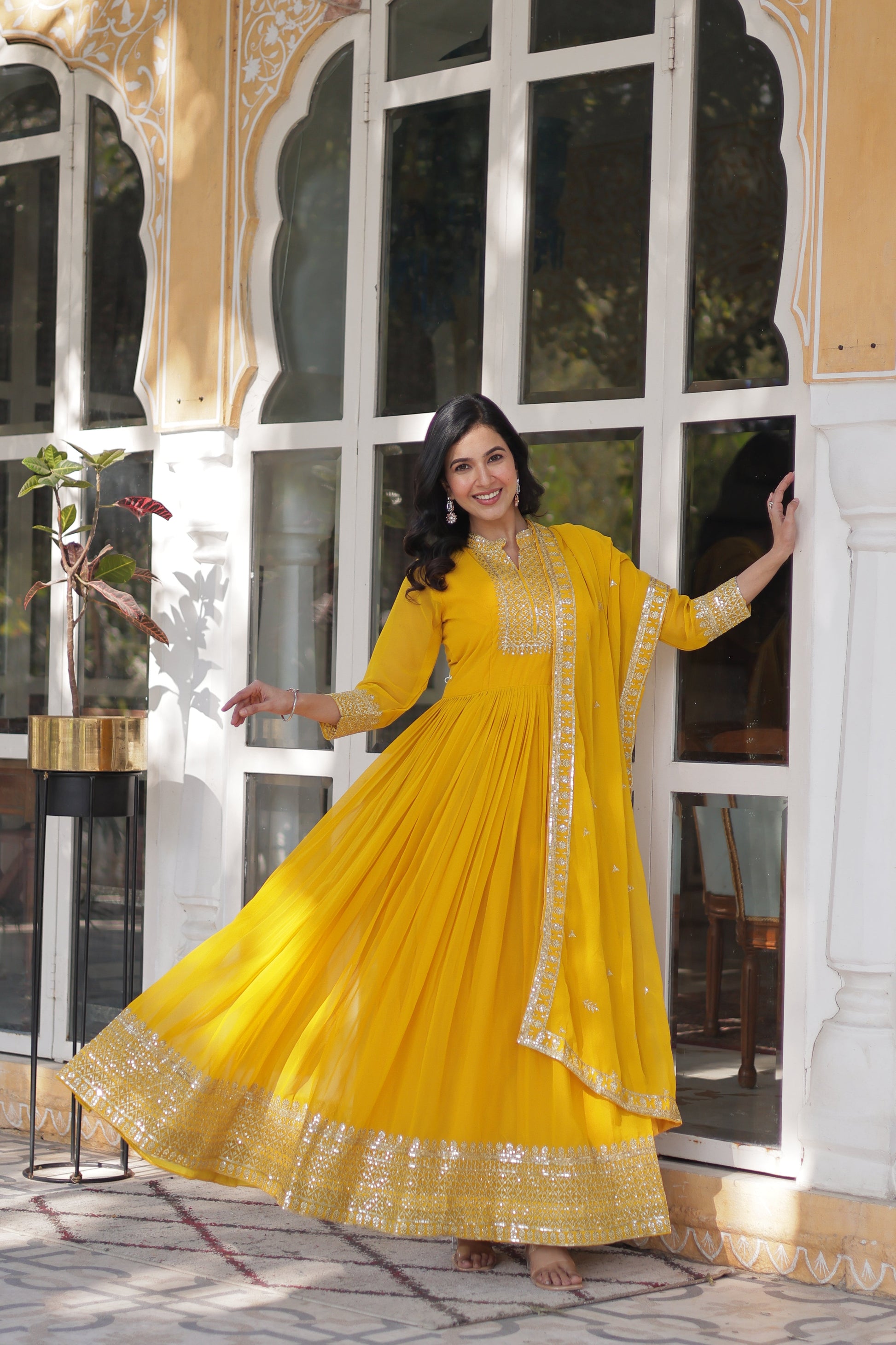 yellow gown with dupatta 