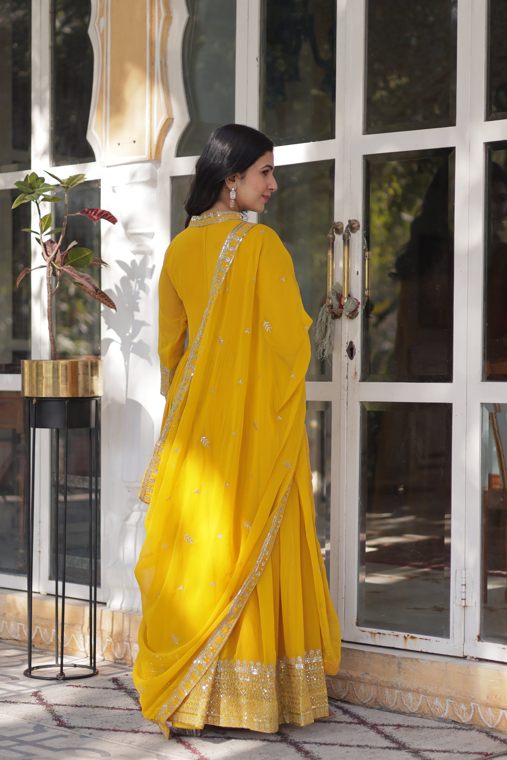 yellow gown with dupatta 