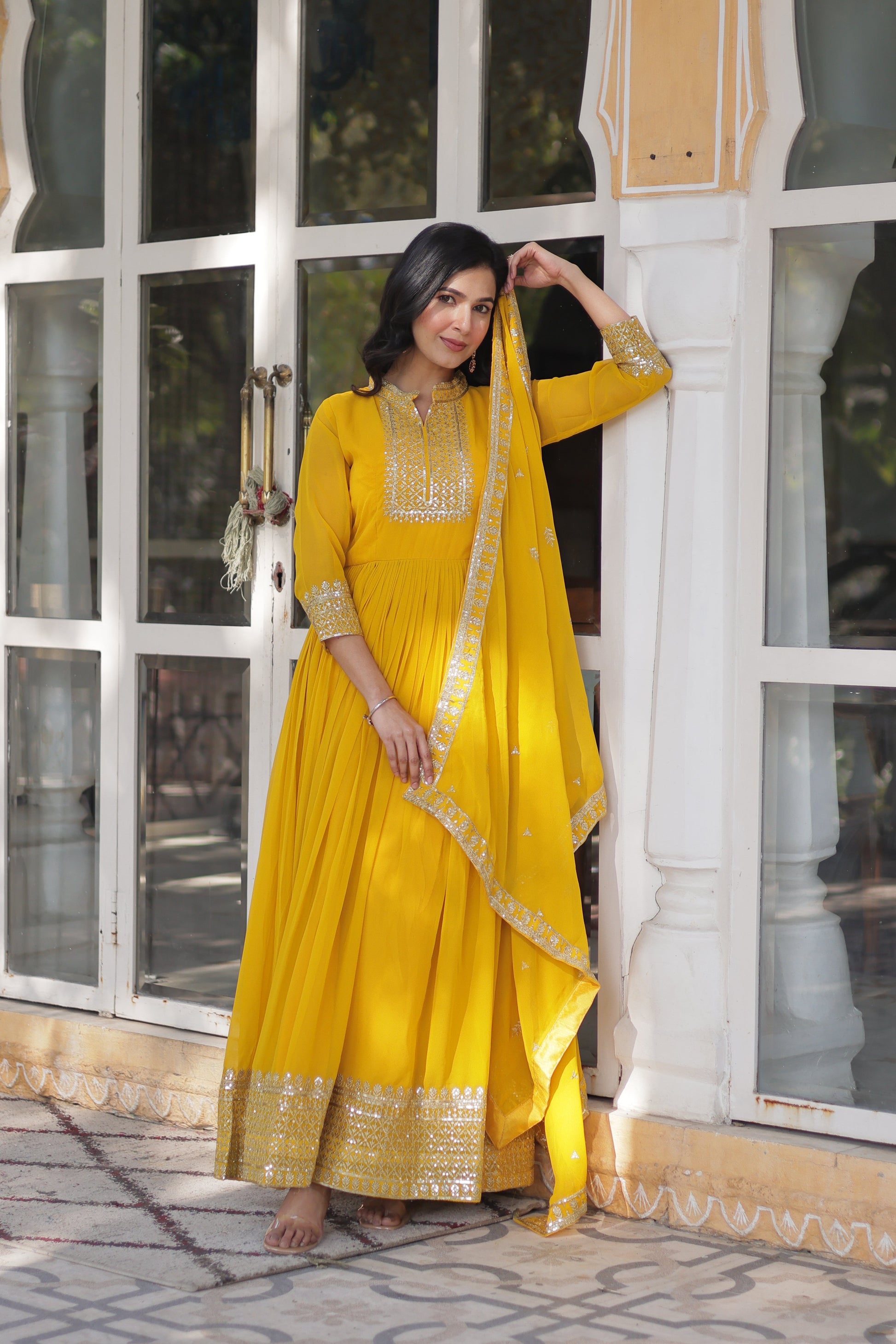 yellow gown with dupatta 