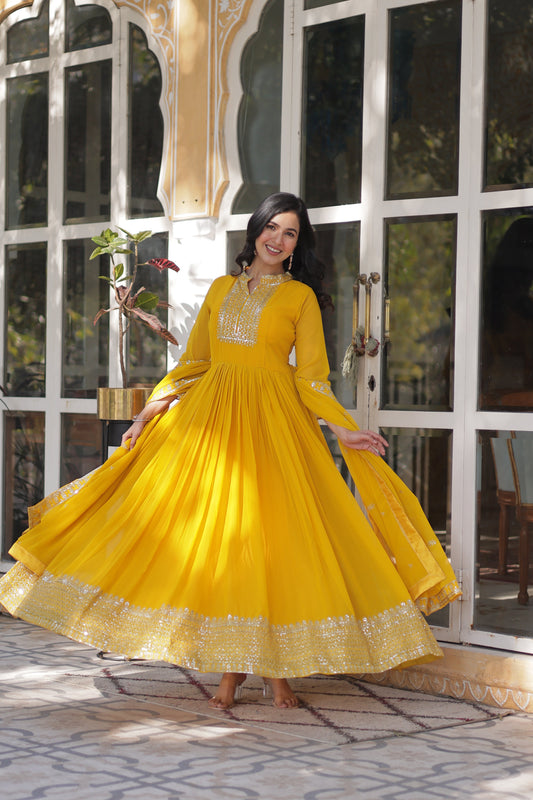 yellow gown with dupatta main